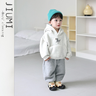 中小童洋气衣服冬装 儿童加绒加厚卫衣套装 男宝宝休闲卫裤 新款 冬季
