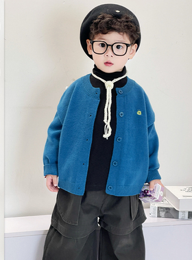 男童春季新款针织开衫宝宝纯棉阔腿裤长裤小童韩版洋气百搭三件套