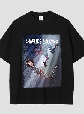 CHARLIES LUCKYNO欧美潮牌艺术喷绘重磅纯棉短袖蜘蛛人情侣T恤潮