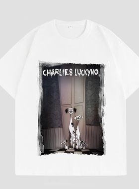 CHARLIES LUCKYNO斑点狗童话潮牌环保艺术喷绘宽松情侣款短袖T恤