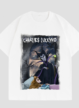 CHARLIES LUCKYNO沉睡公主欧美童话潮牌艺术喷绘情侣款短袖T恤