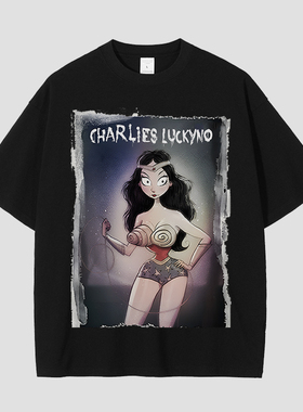CHARLIES LUCKYNO神奇女侠欧美潮牌艺术喷绘暗黑系情侣款短袖T恤