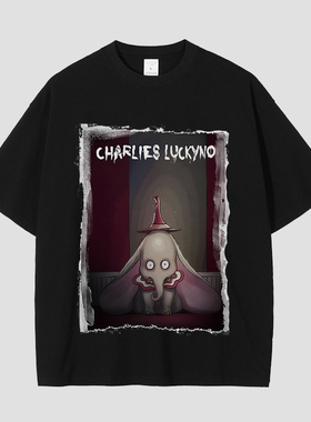 CHARLIES LUCKYNO小飞象童年艺术潮牌黑色环保喷绘情侣款短袖T恤