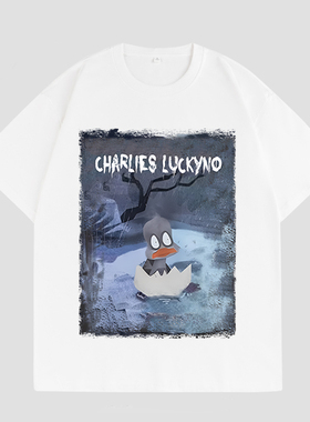 CHARLIES LUCKYNO美式潮牌暗黑童话风纯棉短袖小灰鸦情侣款T恤潮