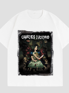 CHARLIES LUCKYNO爱丽丝暗黑艺术环保喷绘印花潮牌情侣短袖T恤