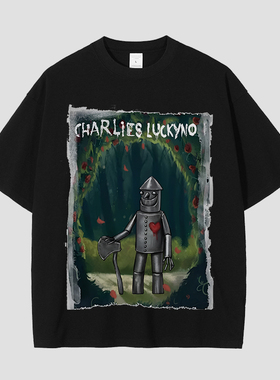 CHARLIES LUCKYNO暗黑系机械卫士环保喷绘印花情侣款短袖T恤