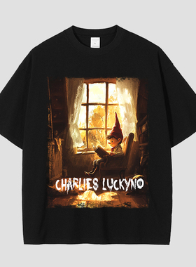 CHARLIES LUCKYNO美式潮牌艺术喷绘匹诺曹黑色男女情侣款短袖T恤