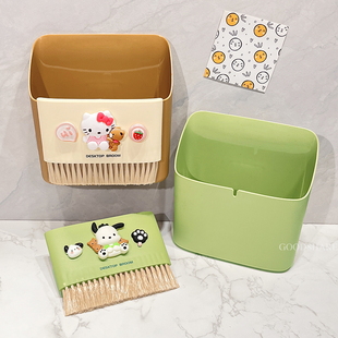 桌面清洁小扫把簸箕套装可爱卡通kt猫壁挂式收纳办公室桌面垃圾桶