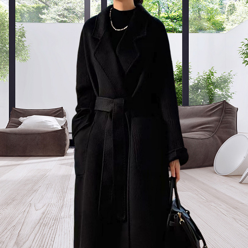 高货骆驼绒质感M经典浴袍款双面驼绒大衣女士羊毛呢外套工厂直销