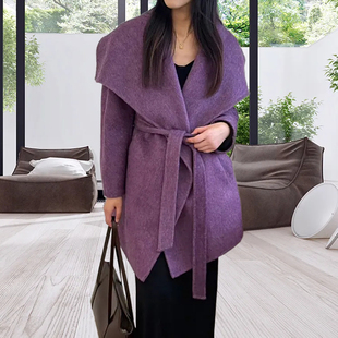 减龄韩系气质大翻领小个子短款双面呢大衣女士羊毛呢外套工厂直销