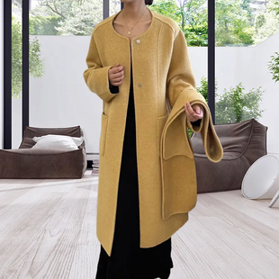 轻奢双面羊绒大衣女秋冬2025新款宽松大码围巾款简约百搭毛呢外套