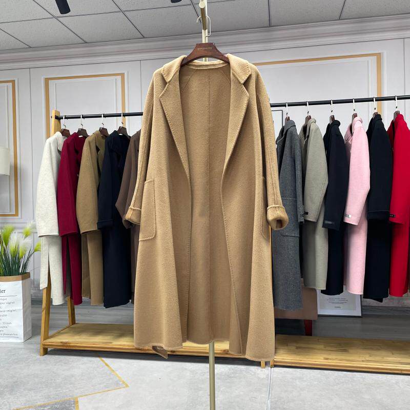 M经典高端水波纹羊绒大衣女双面呢外套中长款浴袍风清仓厂家直销