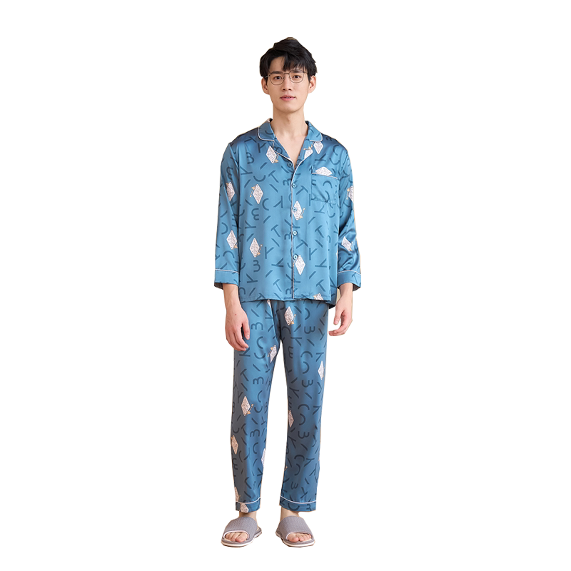 薄款冰丝字母长袖裤丝绸家居服