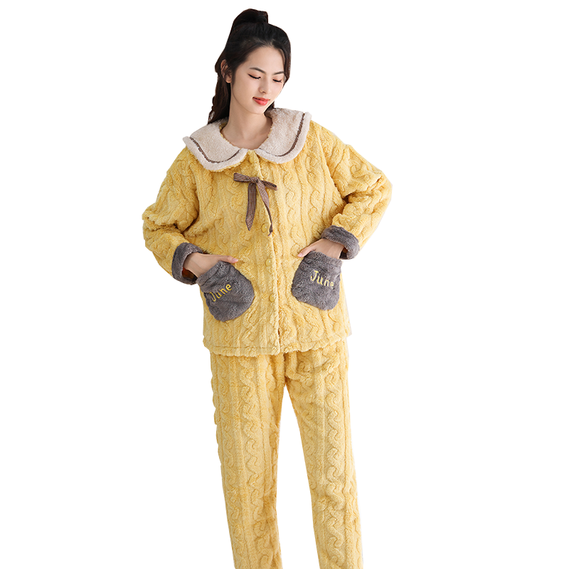新凤舞秋冬新款加绒睡衣女可爱公主保暖舒适柔软家居服法兰绒套装