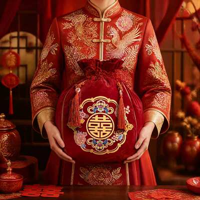 结婚喜盆束口印花大号包袱皮