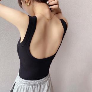 文胸一体美背背心女宽肩带露背螺纹棉U型吊带带胸垫西装内搭打底