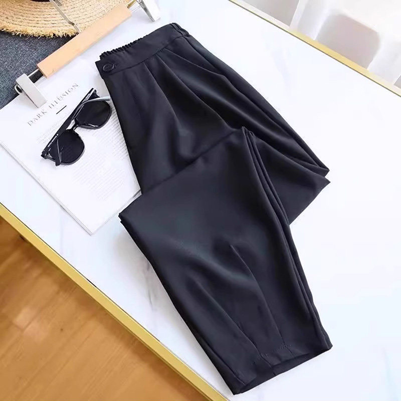 黑色西装裤女夏季收口哈伦裤梨形身材小个子裤子显高冰丝九分裤