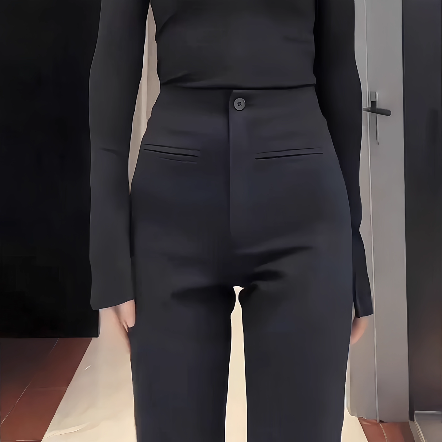 黑色加绒西装微喇裤女2025冬新款小个子高腰修身显瘦加厚喇叭裤