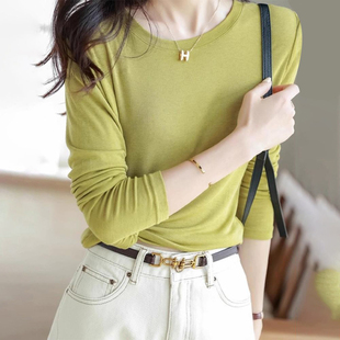 软糯面膜长袖T恤女春秋薄款内搭修身打底衫显瘦舒适弹力百搭上衣