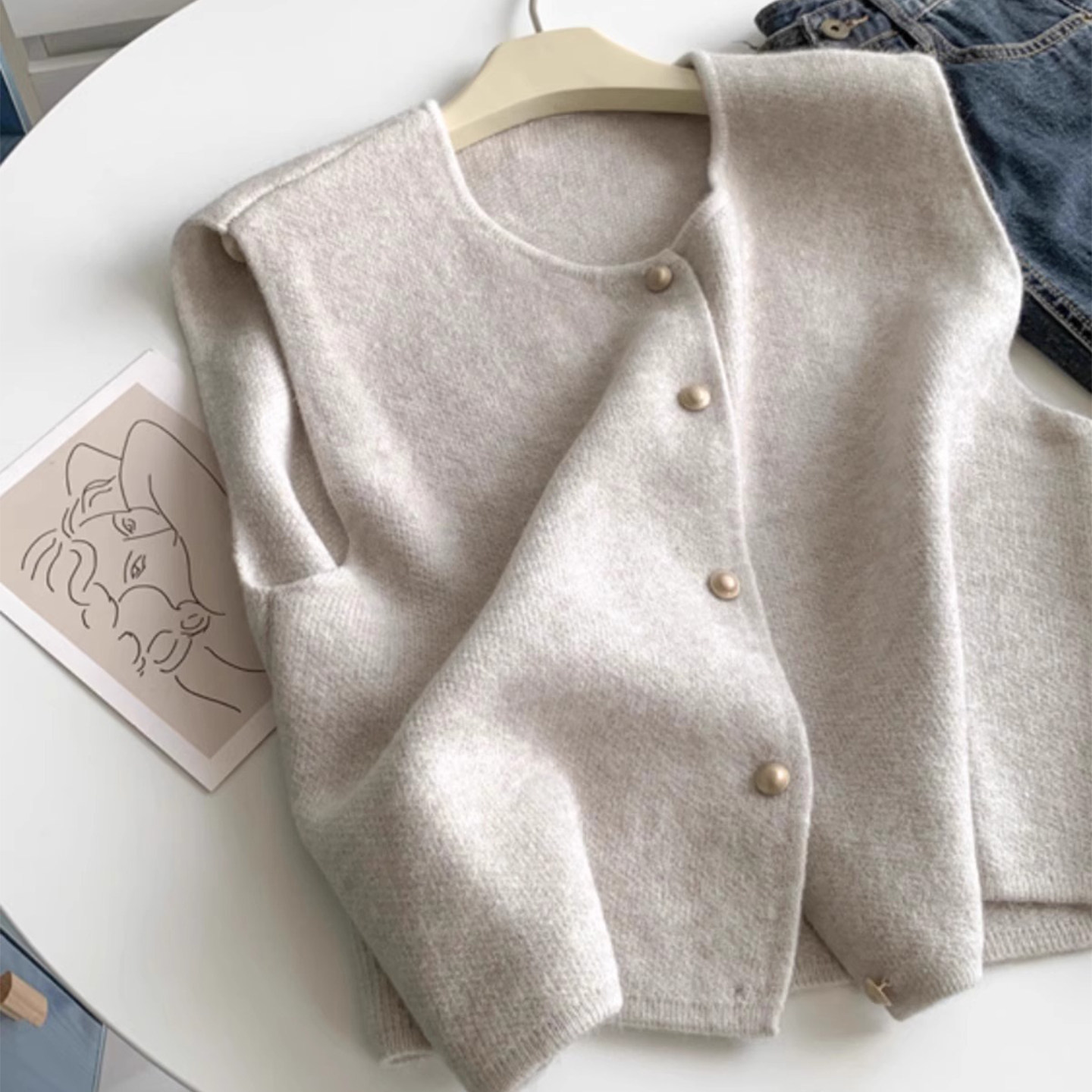 小香风叠穿针织马甲背心女秋冬坎肩上衣小个子减龄学院风马夹背心