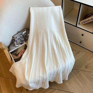 米白色针织半身裙女秋冬高腰修身a字裙加厚中长款步步生莲鱼尾裙