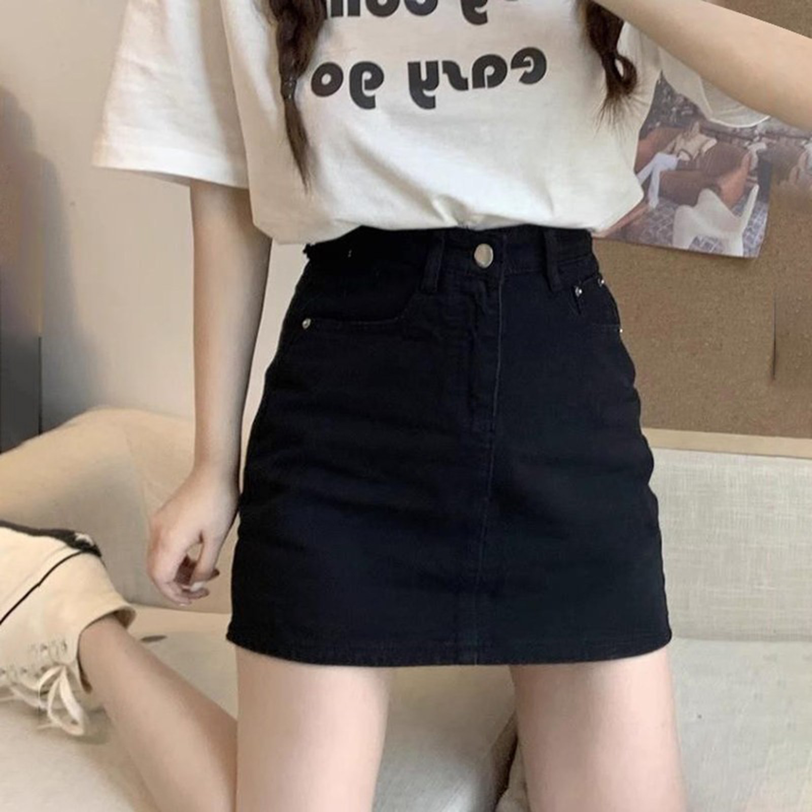 黑色牛仔短裙女夏季新款高腰显瘦a字裙防走光裙裤休闲百搭半身裙