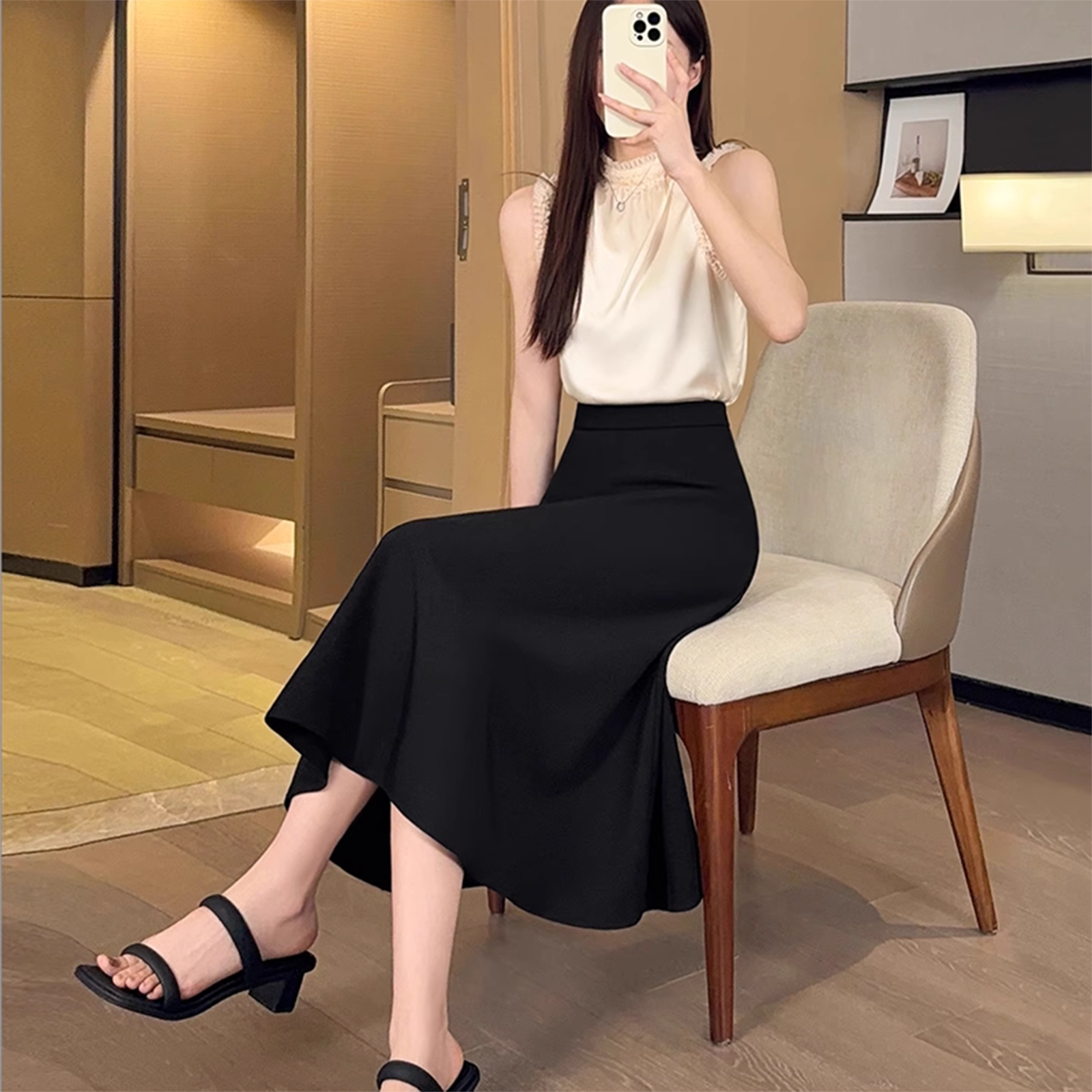 黑色西装半身裙女2026新款夏季薄款高腰显瘦a字裙梨形身材大摆裙