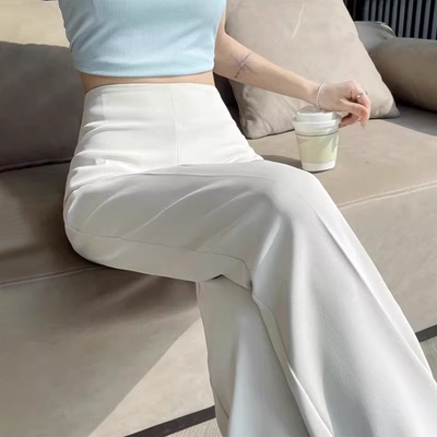 白色微喇高腰垂感西装裤