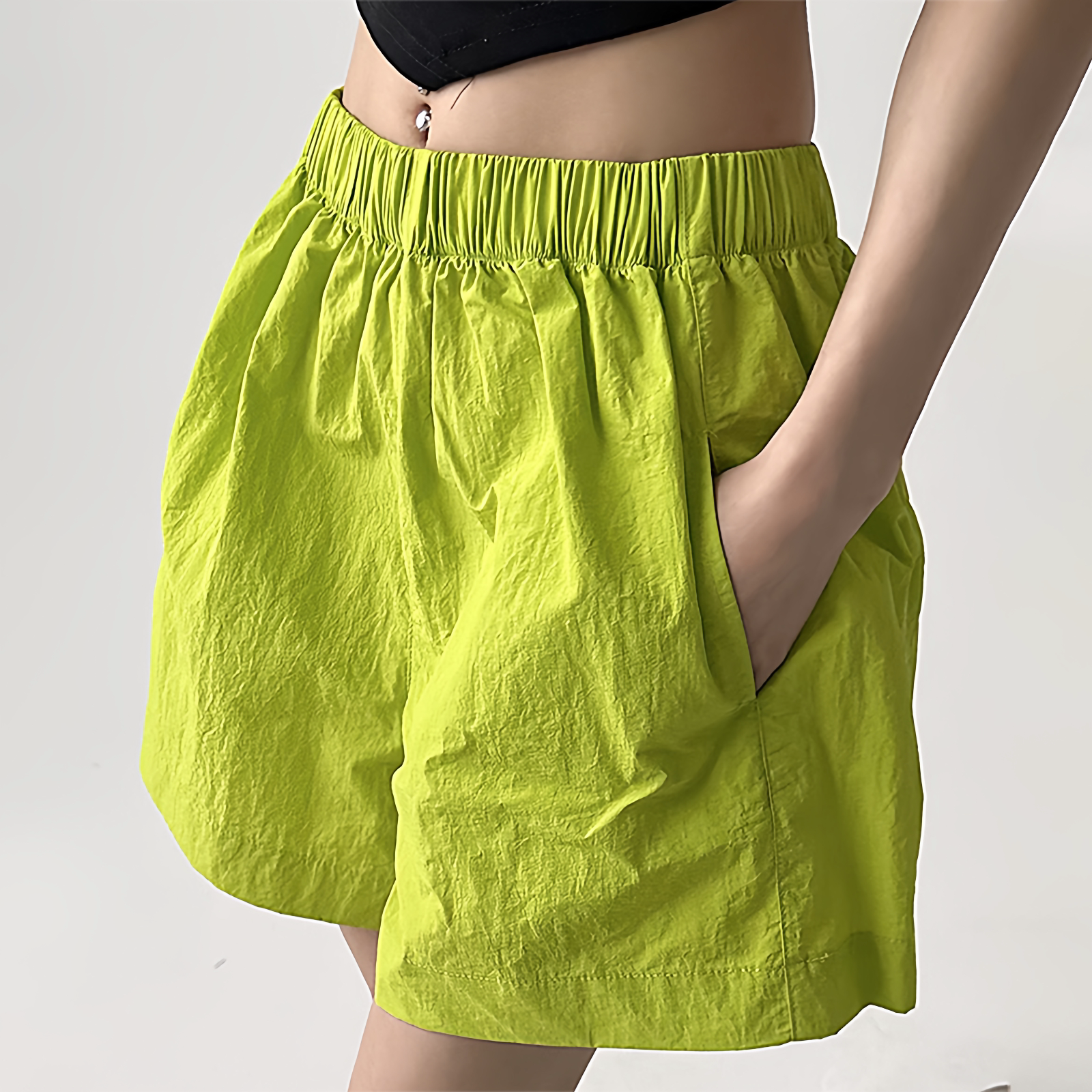 绿色休闲短裤女2025新款夏季薄款高腰显瘦运动出游速干宽松中裤子