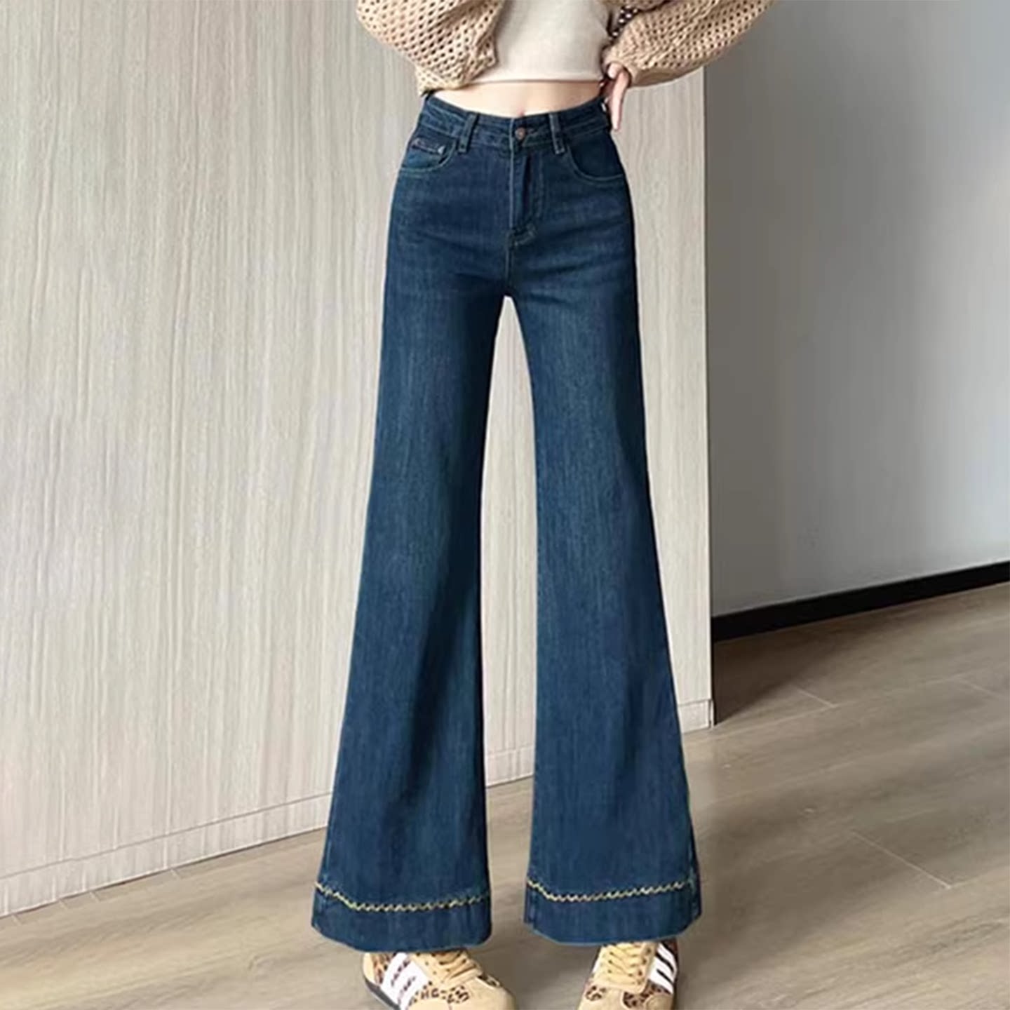 复古微喇牛仔裤女2025秋冬新款加绒高腰九分裤小个子不贴腿喇叭裤