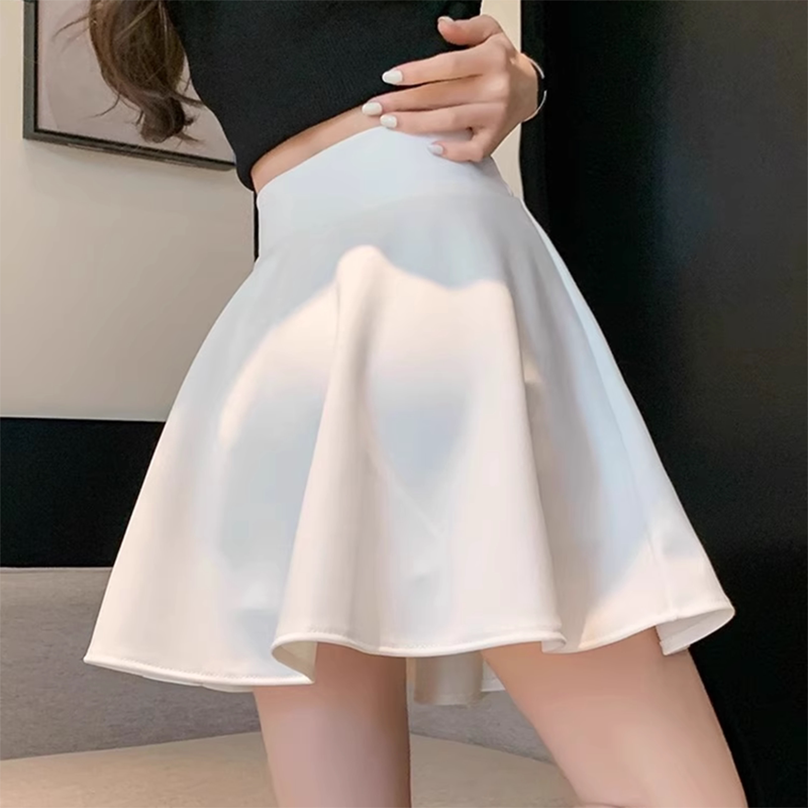 2025新款白色短裙半身裙女夏季高腰小个子蓬蓬伞裙显瘦a字百褶裙