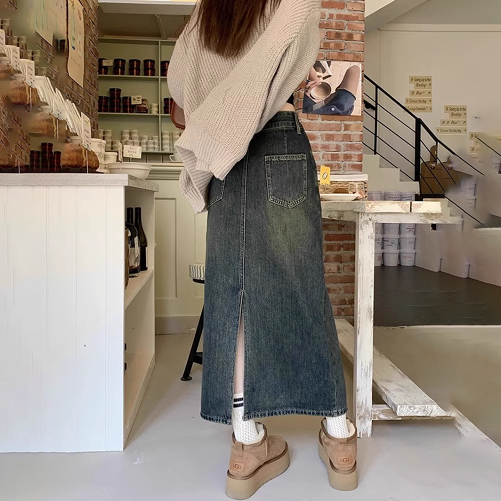 高腰显瘦复古开叉牛仔半身裙女春秋新款a字裙梨形身材遮胯裙子