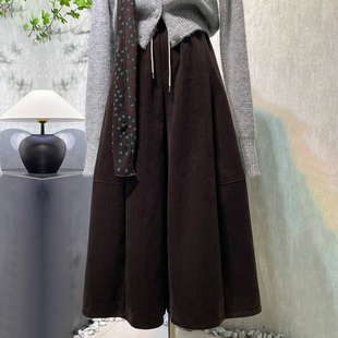 秋冬灯芯绒八分裤女美拉德咖色花苞裙裤宽松松紧腰显高七分阔腿裤