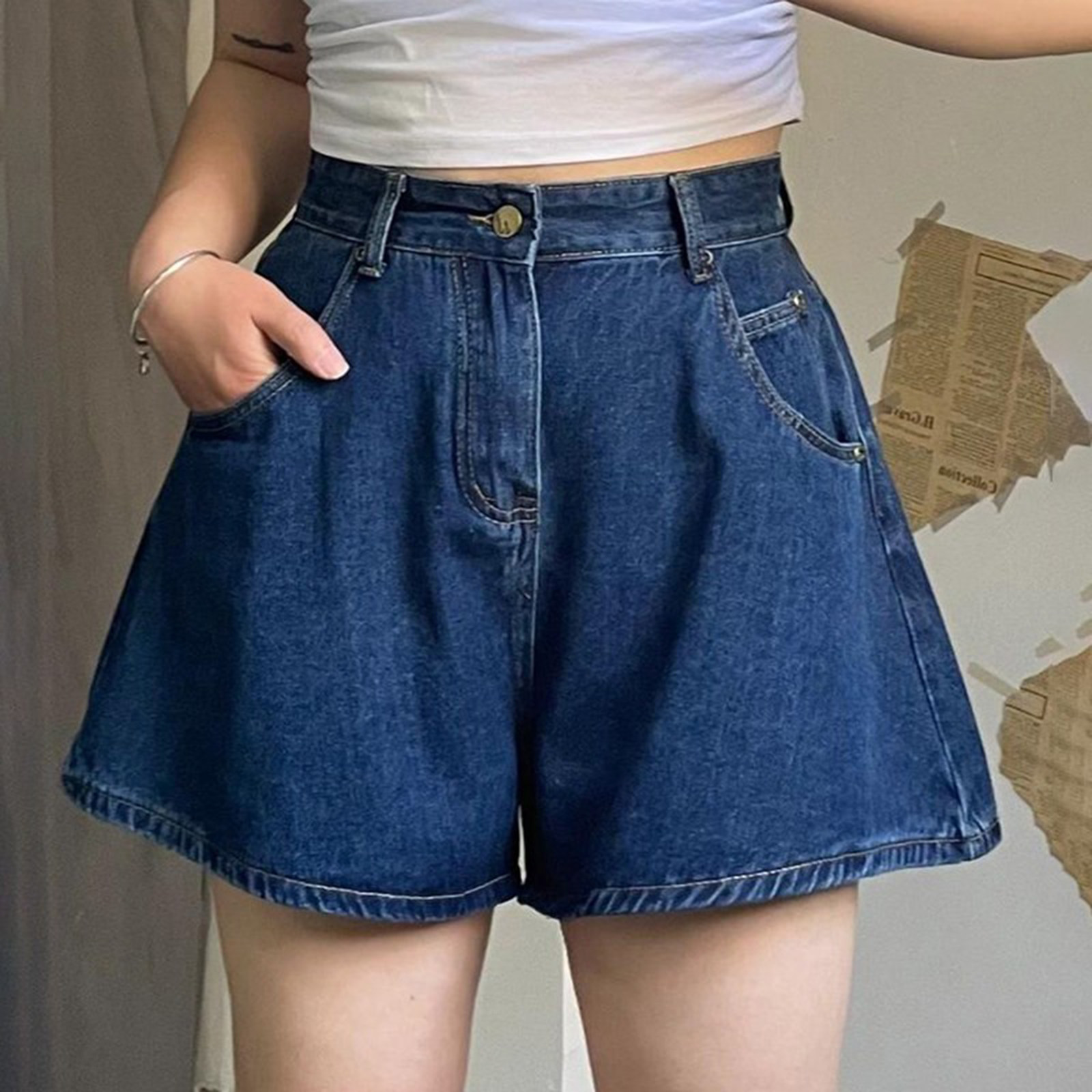 大码高腰牛仔短裤女夏薄款胖mm高腰宽松热裤梨形身材显瘦a字裤裙