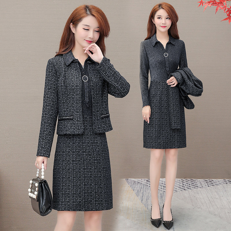 妈妈装套装裙子两件套大码女装减龄洋气胖mm高端气质连衣裙秋冬装