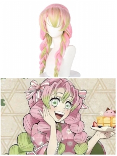 鬼灭之刃甘露寺蜜璃cos假发渐变加粗麻花辫造型款Cosplay假发