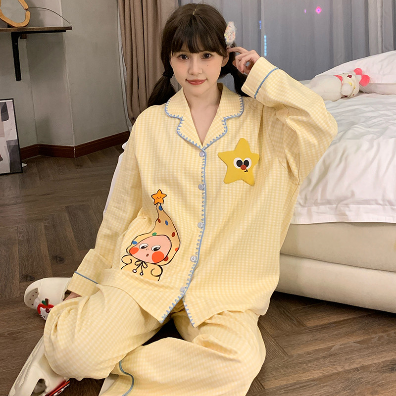 甜美风纯棉睡衣少女士春秋夏薄款