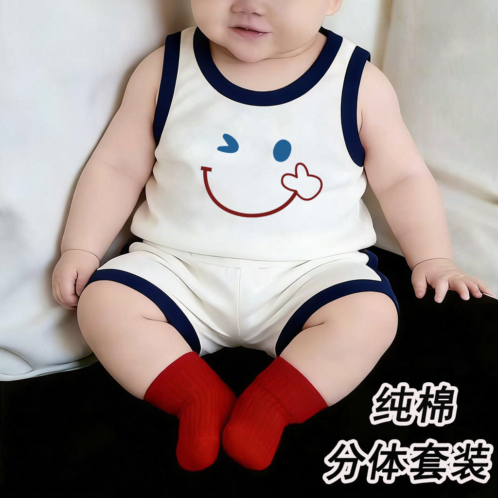 儿童男女宝宝无袖背心套装2026新款夏季纯棉百搭休闲运动服两件套