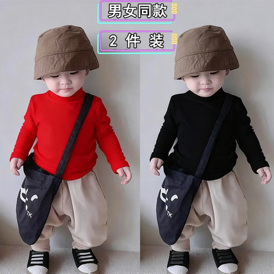 德绒男女童秋冬装打底衫半高领长袖纯色百搭中大童T恤内搭秋冬装