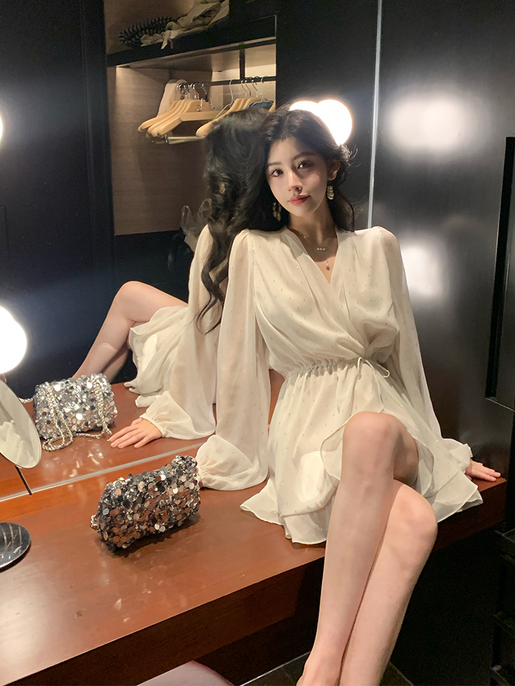 First Date French White Exquisite Monroe One-Piece Yarn Feeling Light Diamond Skirt Dress 2025 New Arrival Spring and Summer