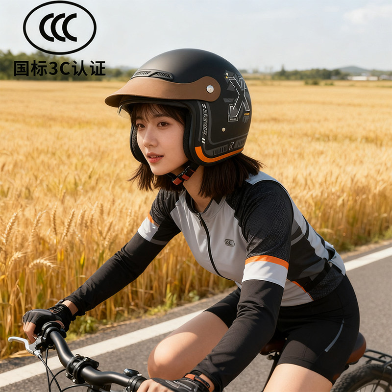 电动车头盔女3c认证不压头发半盔男士四季通用电瓶摩托车安全帽