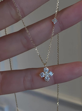 S925纯银镀16K金双生四叶草项链女小众设计轻奢高级感百搭锁骨链