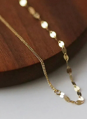 S925纯银镀14K金嘴唇链亮片侧身手链女波光粼粼拼接设计纤细手饰