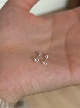 S999纯银针mini小花朵螺丝拧扣耳钉甜美小清新耳骨钉小众设计耳饰