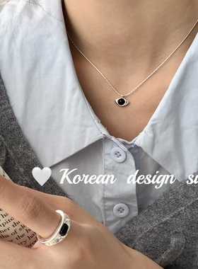 韩国简约ins风设计银饰品 S925纯银恶魔之翼玛瑙项链叠戴锁骨链女