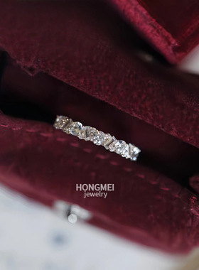 S925纯银镀18K金超闪长方钻排钻戒指女轻奢高级小众设计开口指环