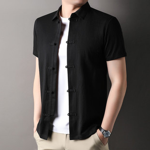 衬衫 宽松透气棉麻料男士 男短袖 新款 休闲衬衣 夏季 父亲节翻领新中式