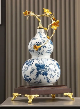 珐琅彩陶瓷葫芦摆件招财中式客厅酒柜办公室玄关乔迁高档送礼礼物