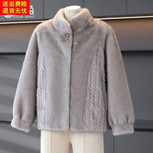 洋气妈妈秋冬装 大衣皮毛一体上衣中老年女皮草 水貂绒外套高贵短款