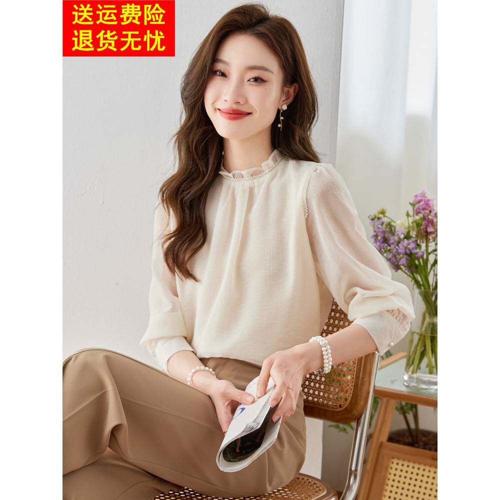法国高端优雅雪纺女式上衣2025春秋季新款小衬衫长袖别致白衬衫